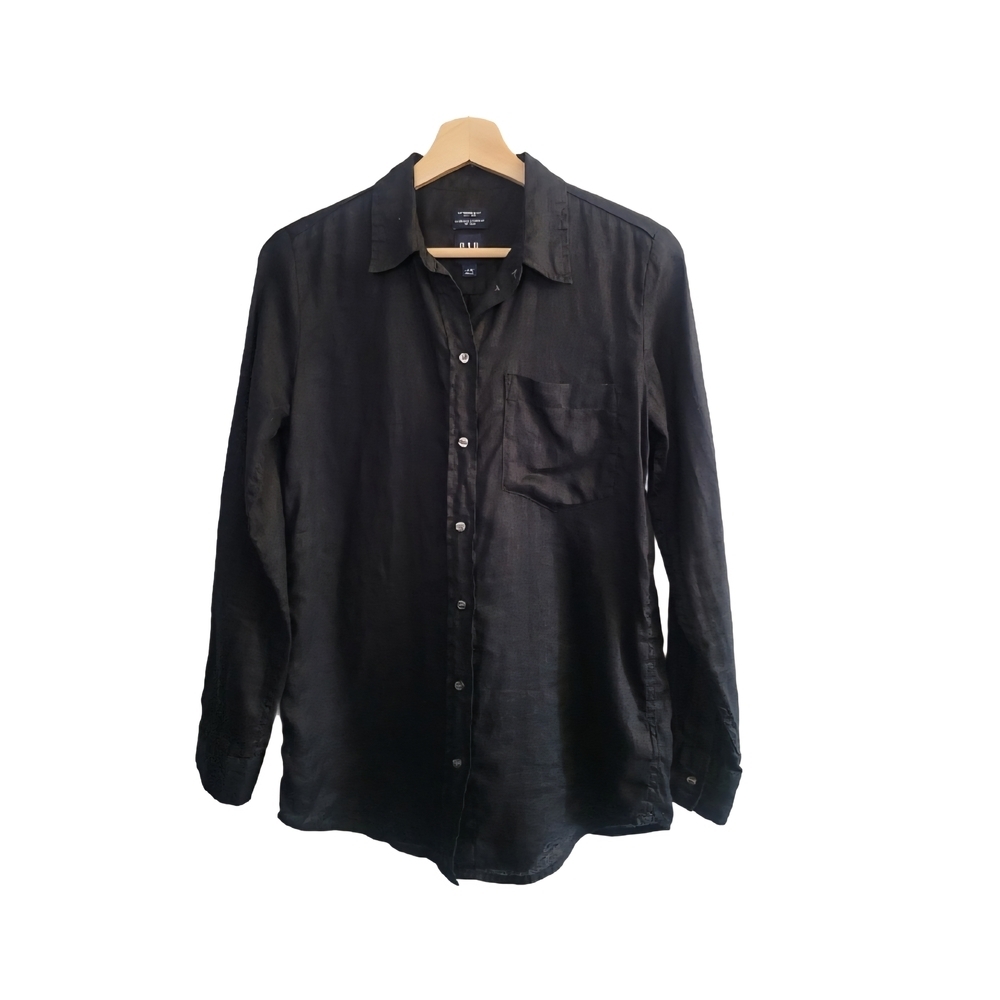 GAP 100%  Linen SZ XXS Womens Boyfriend Black Shirt Spring/Summer